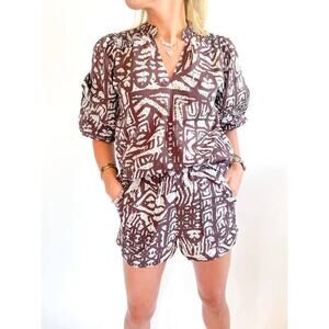 Willa Story Palmer Lined Pullon Pocket Shorts in Brown Multi Tribal WS4010-1 S
